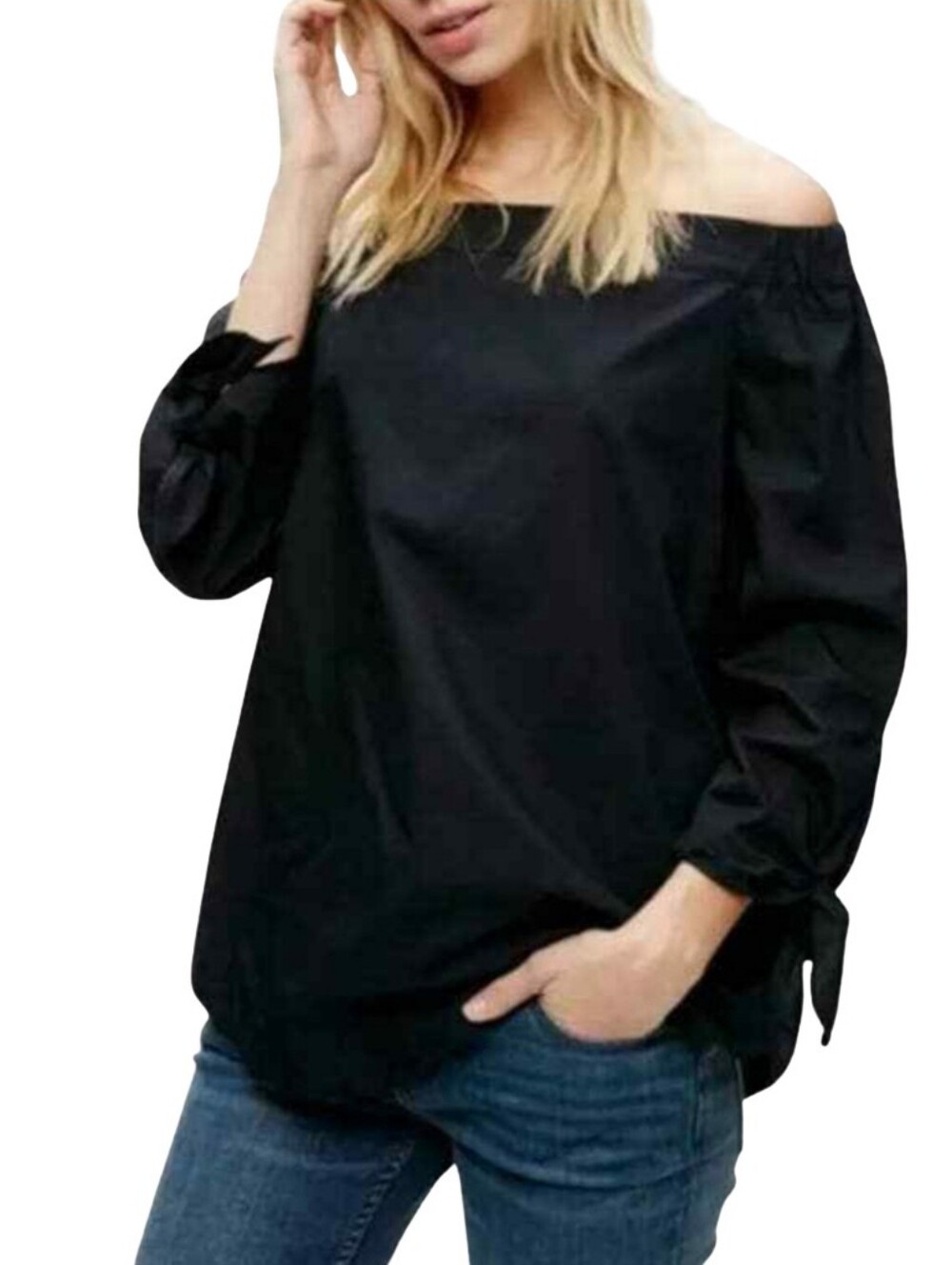 Free People Cotton Off The Shoulder Black Top Medium